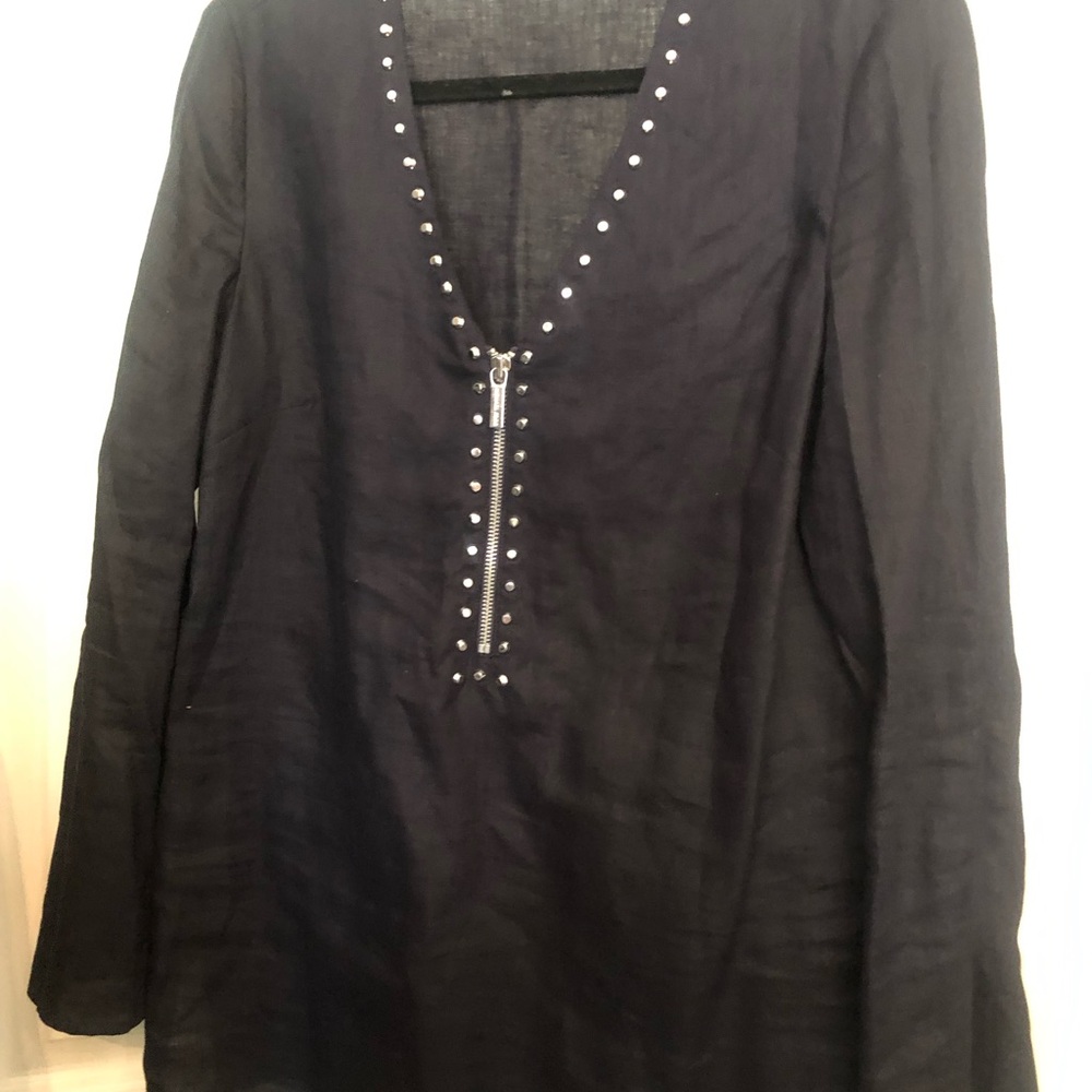 Michael Kors Blue Linen Long sleeve Blouse NWOT Size Large